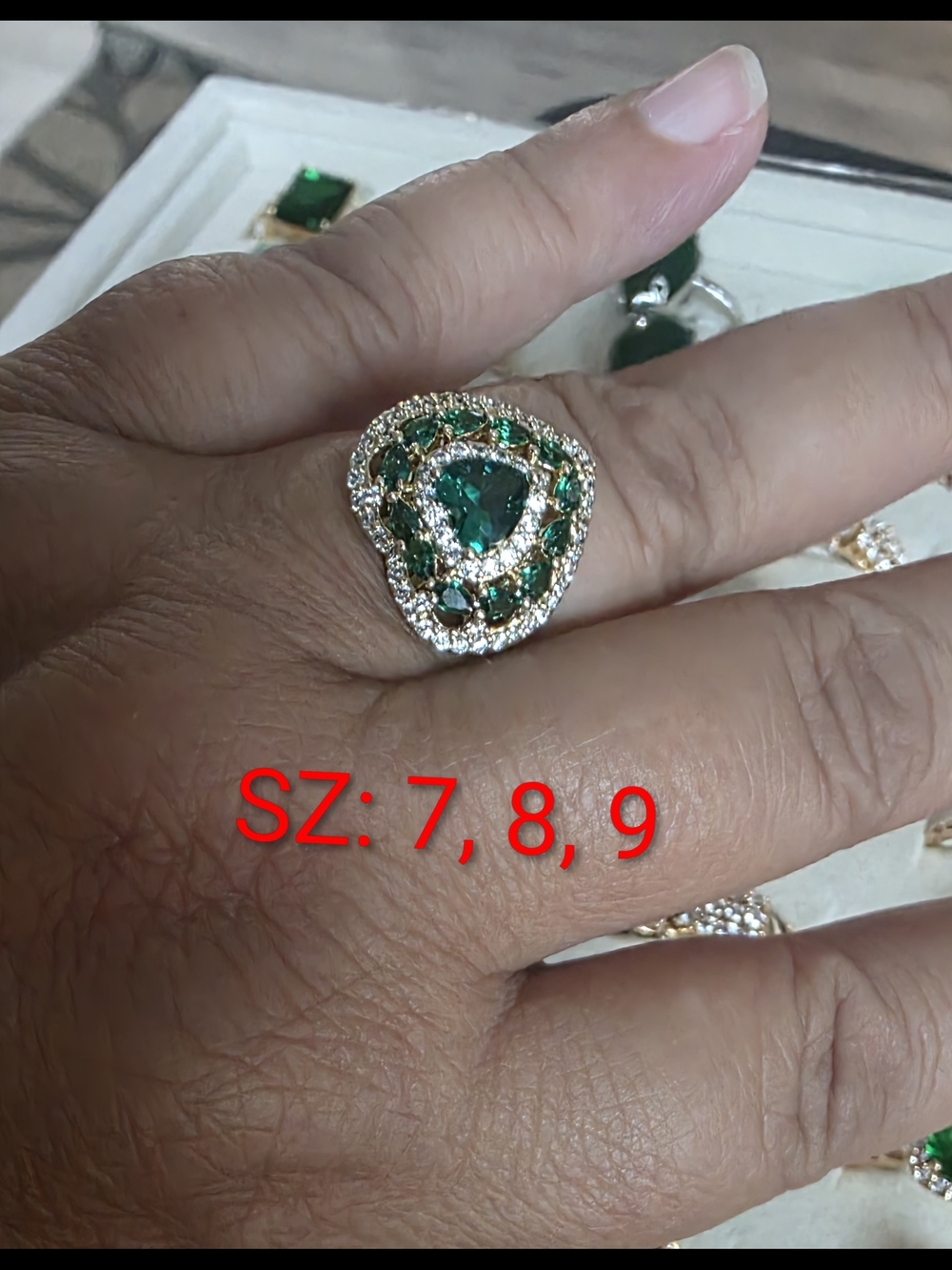 14k Gold Plated Emerald Green Halo Cocktail Ring